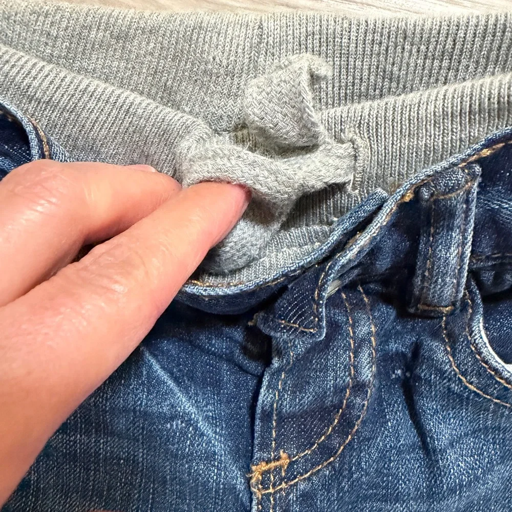 Baby Gap Blue Jeans w/Gray Sweatpants Waistband Lining SZ 2T Hook & Eye Closure